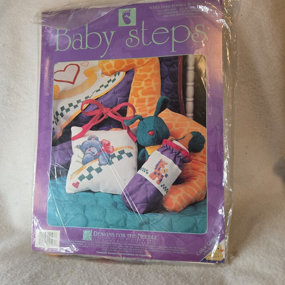 BABY STEPS DOOR HANGER BOTTLE COVER KIT CROSS STITCH EMBROIDERY Designs Needle